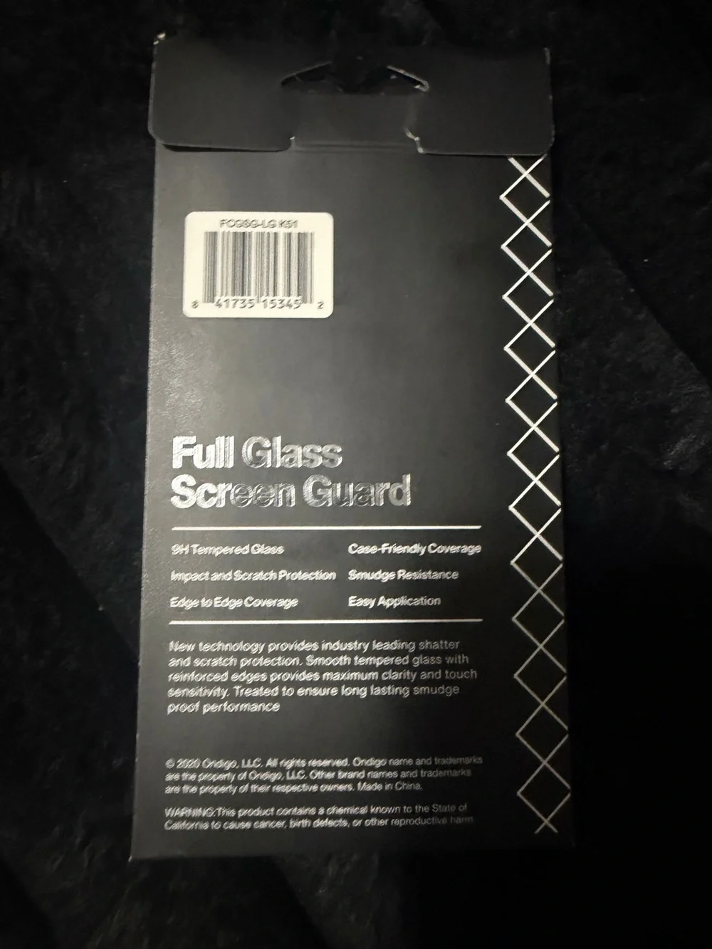 Ondigo full glass screen guard for the LG K51 smartphone